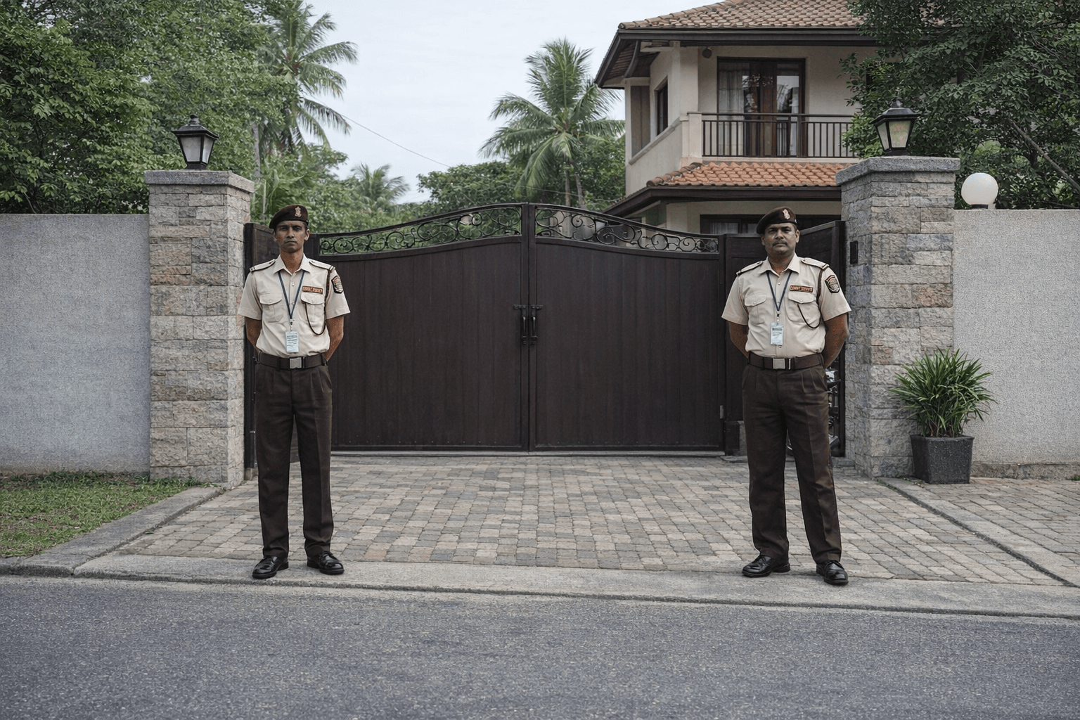 Residential static security guards outside a gated property