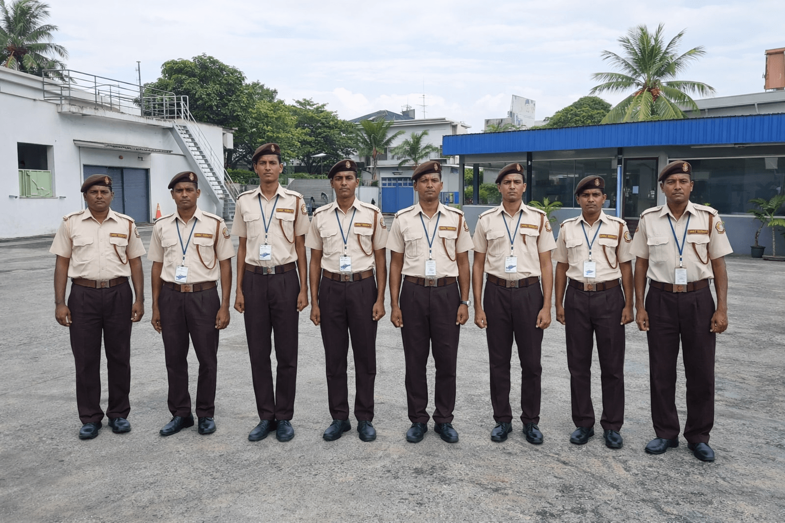 Static security guard team standing in formation on site